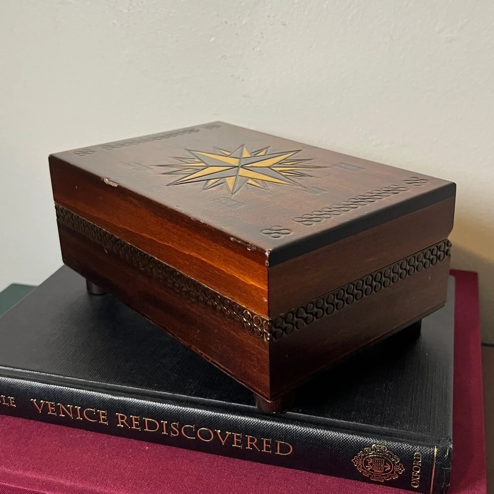 Enchanted World of Boxes Compass Design Wooden Keepsake Box‎